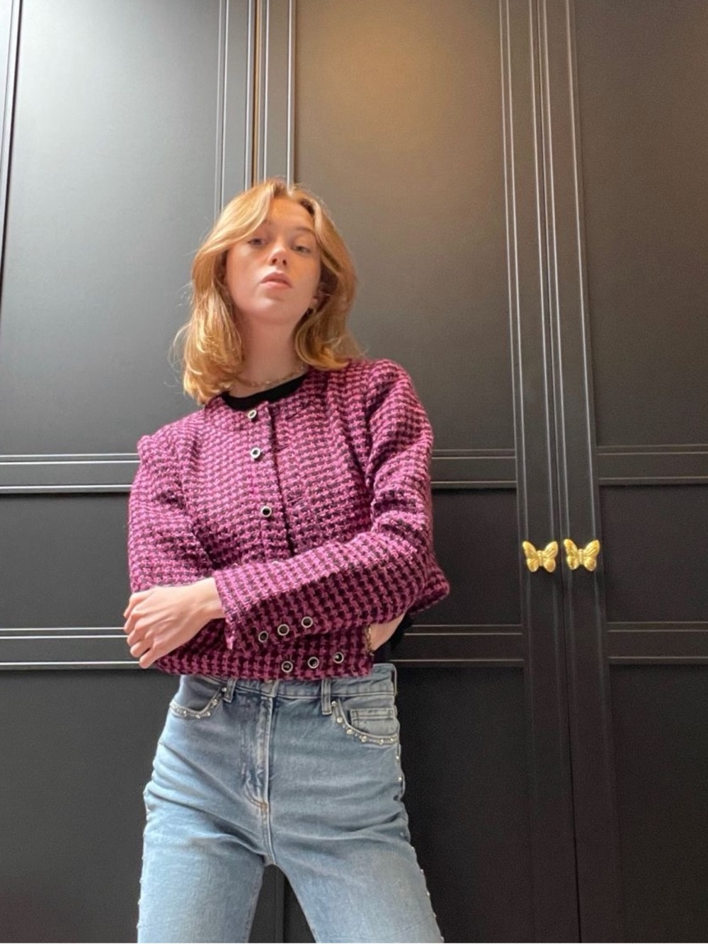 Zara Pink & Black Houndstooth Utility Jacket - Picture 10 of 12
